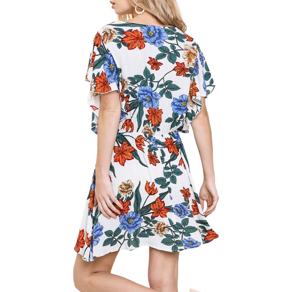 Umgee Floral Tie Front Mini Dress Size Medium - Picture 12 of 12
